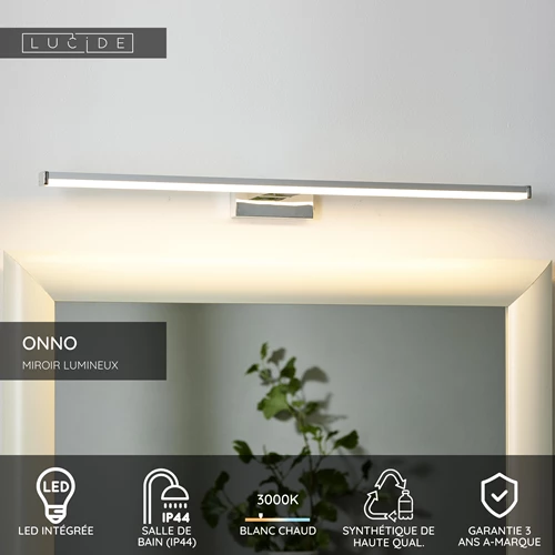 Lucide ONNO - Miroir lumineux Salle de bains - LED - 1x11W 3000K - IP44 - Chrome Dépoli - USP